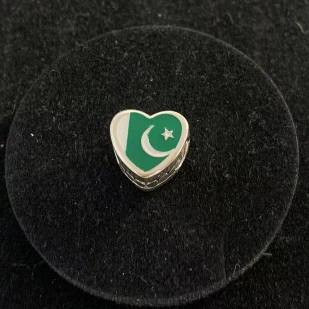 Pandora Pakistan Flag Heart Charm S925 Sterling Silver Jewelry for Bracelet